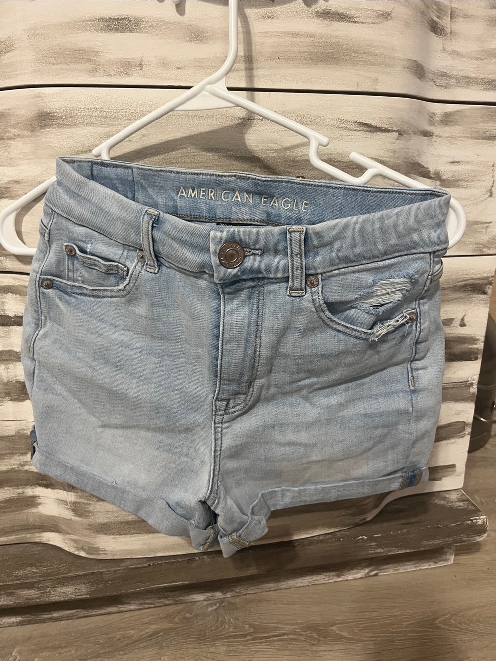 American Eagle Outfitters Light Wash Distressed Denim Shorts